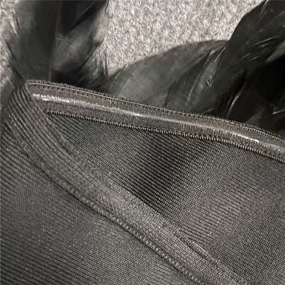 Boutique Black Feather Strapless Dress | Luxury Evening Cocktail Dress | M–L - Picture 8 of 11